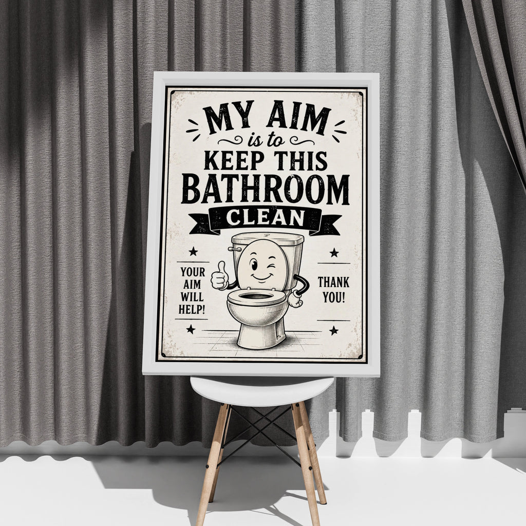 Funny Bathroom Poster, My Aim Is To Keep This Bathroom Clean, Retro Toilet Sign