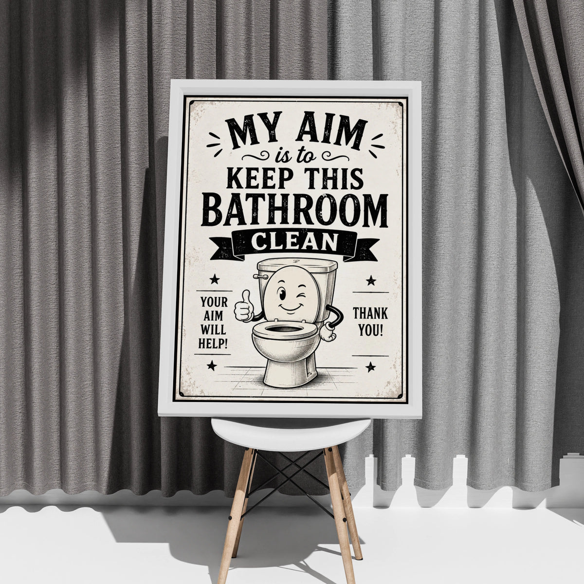 Funny Bathroom Poster, My Aim Is To Keep This Bathroom Clean, Retro Toilet Sign