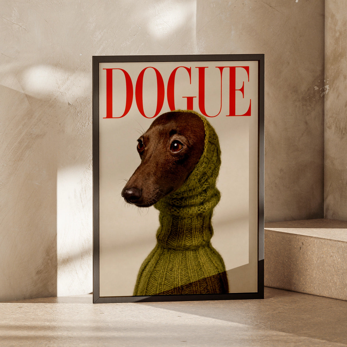 Dogue Magazine Cover Dog Poster, Funny Greyhound Wall Art, Whippet Fashion Print