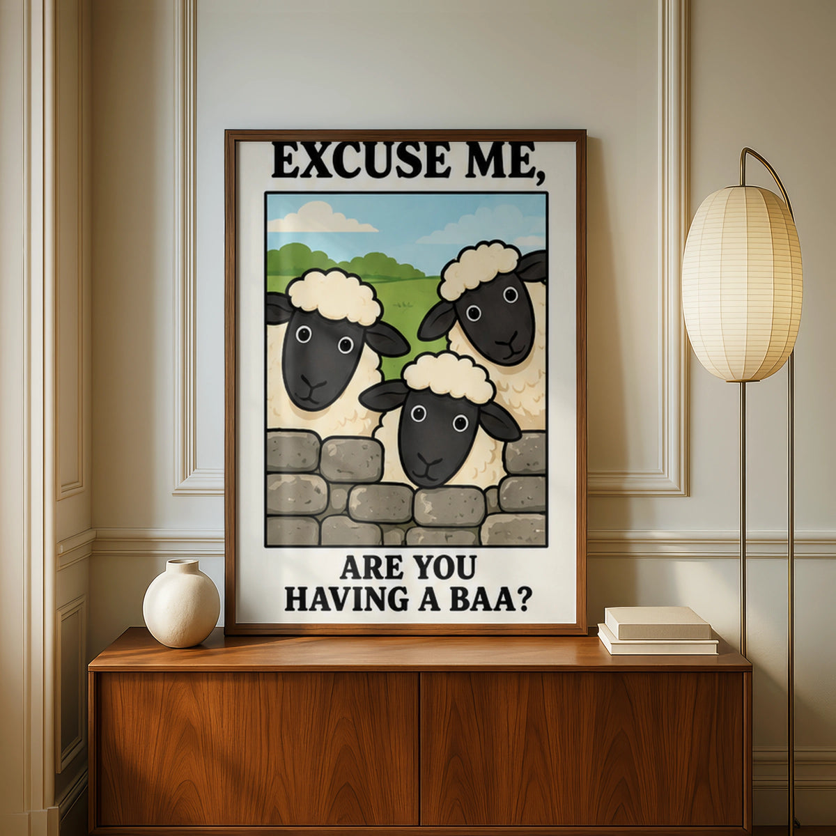Funny Sheep Poster, Excuse Me Are You Having A Baa, Cute Farm Animal Wall Art Print
