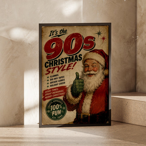 90s Christmas Poster, Retro Santa Wall Art, Vintage Xmas Print, Nostalgic Holiday Decor Gift