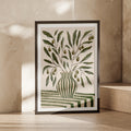 Olive Branch Vase Print, Botanical Wall Art, Watercolour Striped Pot, Green Neutral Kitchen Poster