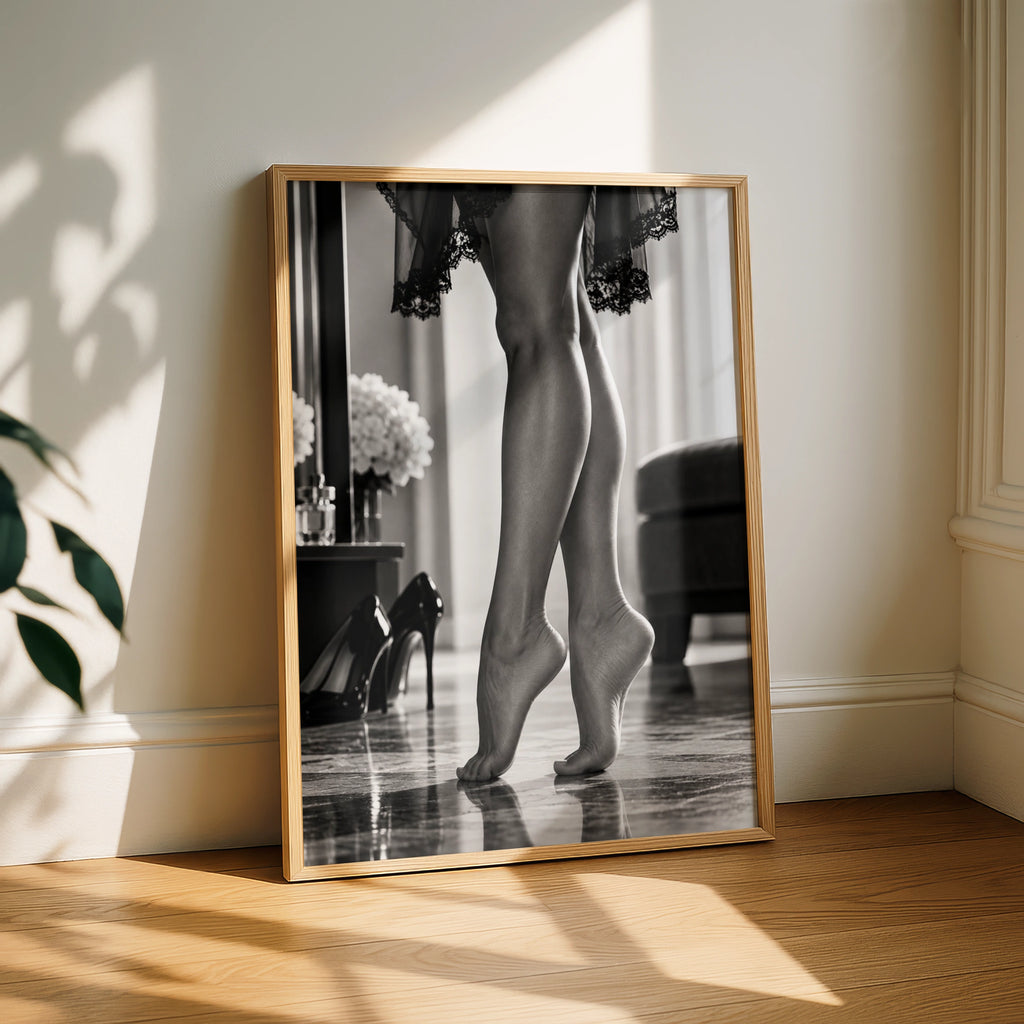 Elegant Legs Black and White Boudoir Art Print, Feminine Figure Poster, Glamour Wall Art