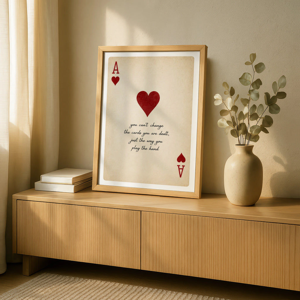 Ace of Hearts Playing Card Quote Poster, Vintage Card Wall Art Print, Mancave