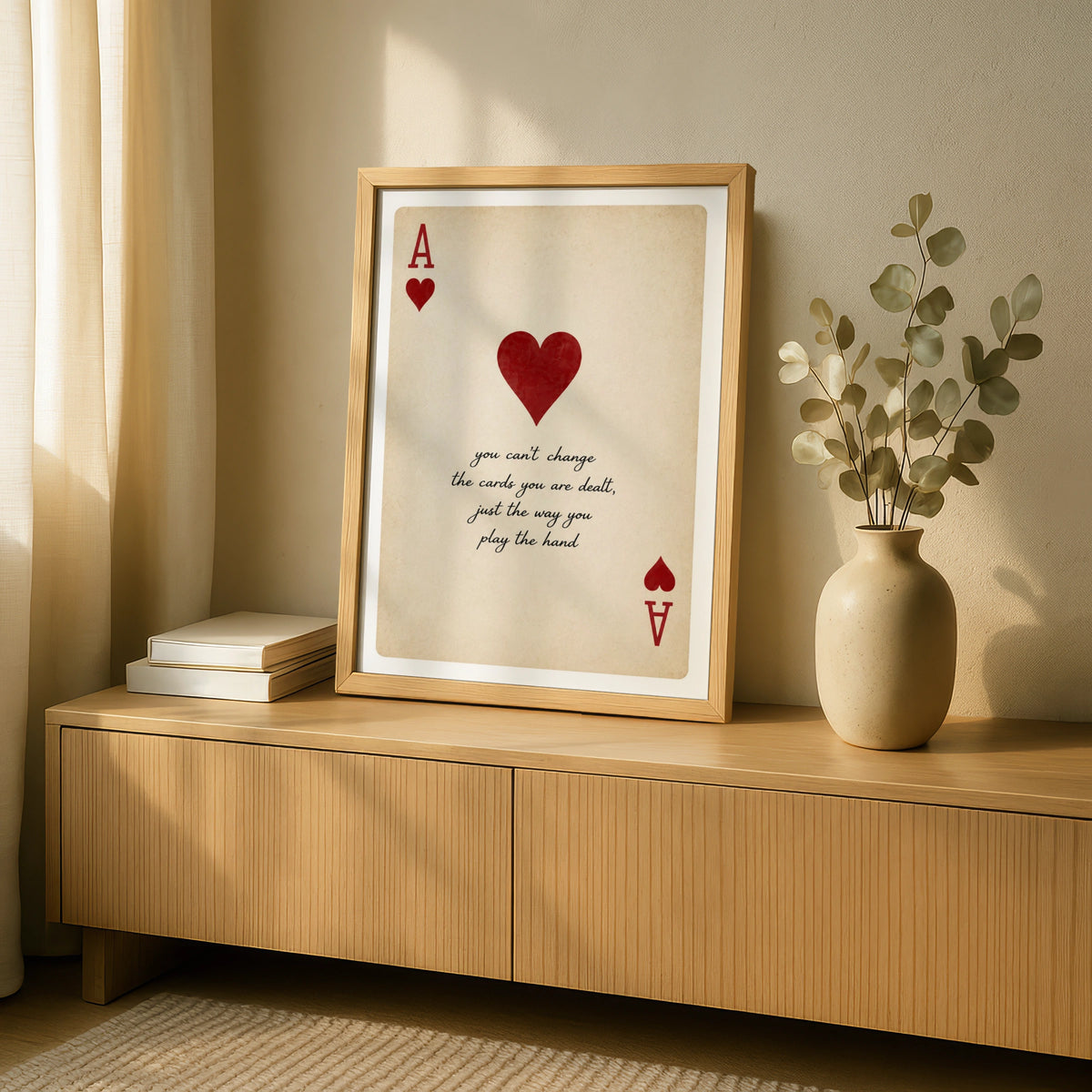 Ace of Hearts Playing Card Quote Poster, Vintage Card Wall Art Print, Mancave