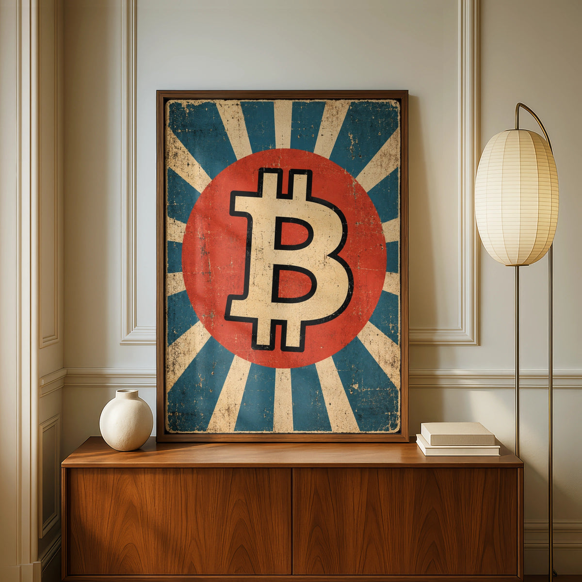 Bitcoin Retro Vintage Poster, Crypto Wall Art, BTC Symbol Print, Office Decor