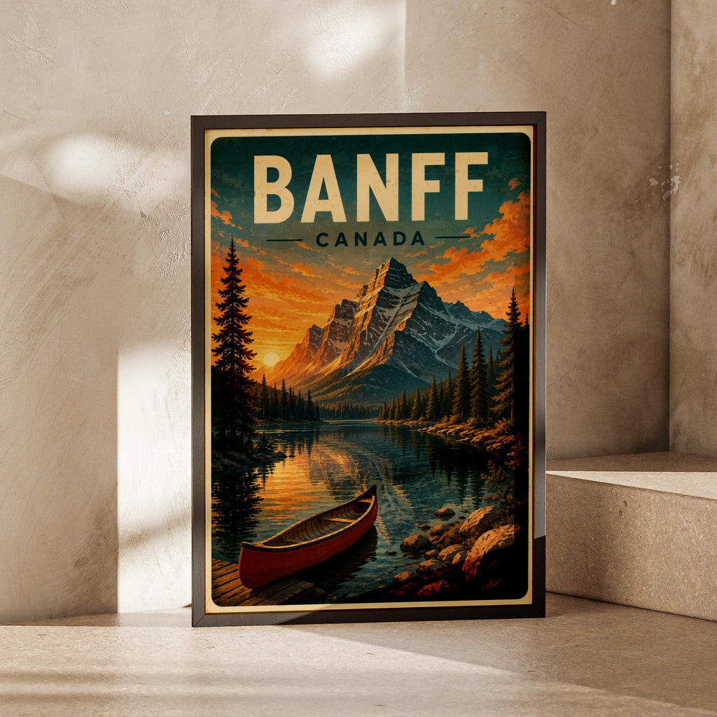 Banff Canada Vintage Travel Poster, Rocky Mountain Lake Print, Canadian National Park Wall Art