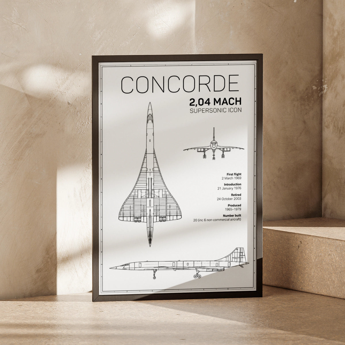 Concorde Blueprint Poster, Supersonic Aircraft Print, Aviation Wall Art Gift
