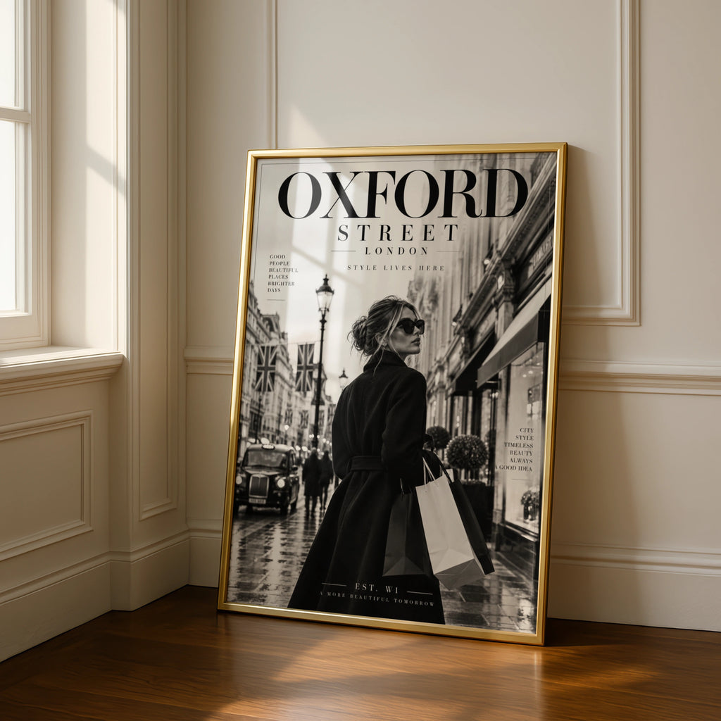 Oxford Street London Poster, Black White Fashion Wall Art, Chic Magazine Style Print