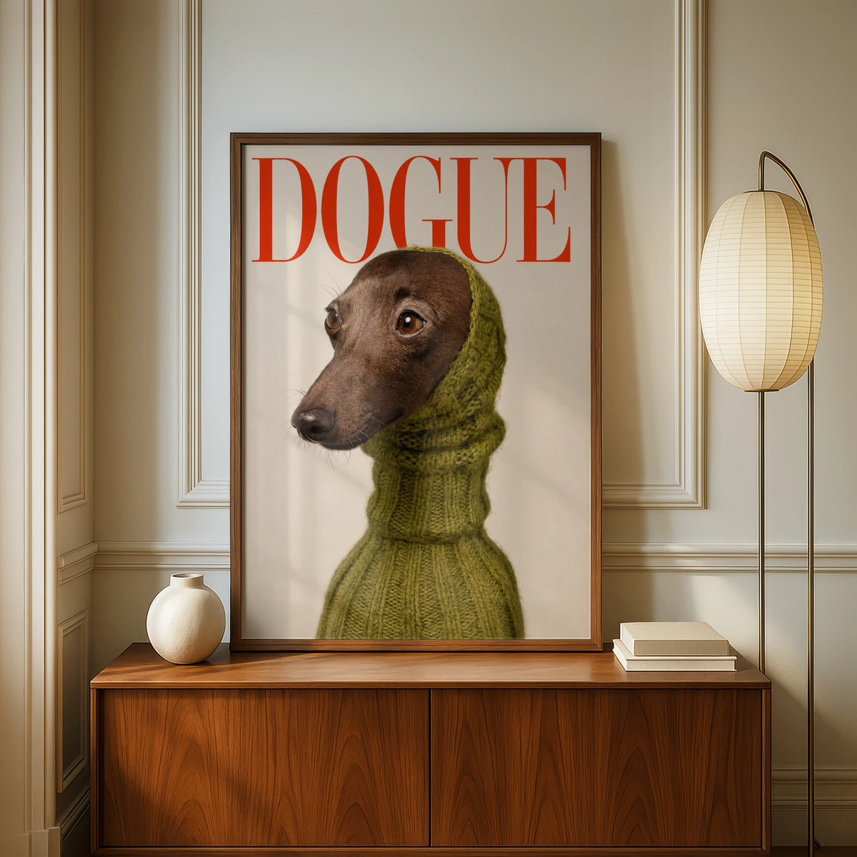 Dogue Magazine Cover Dog Poster, Funny Greyhound Wall Art, Whippet Fashion Print