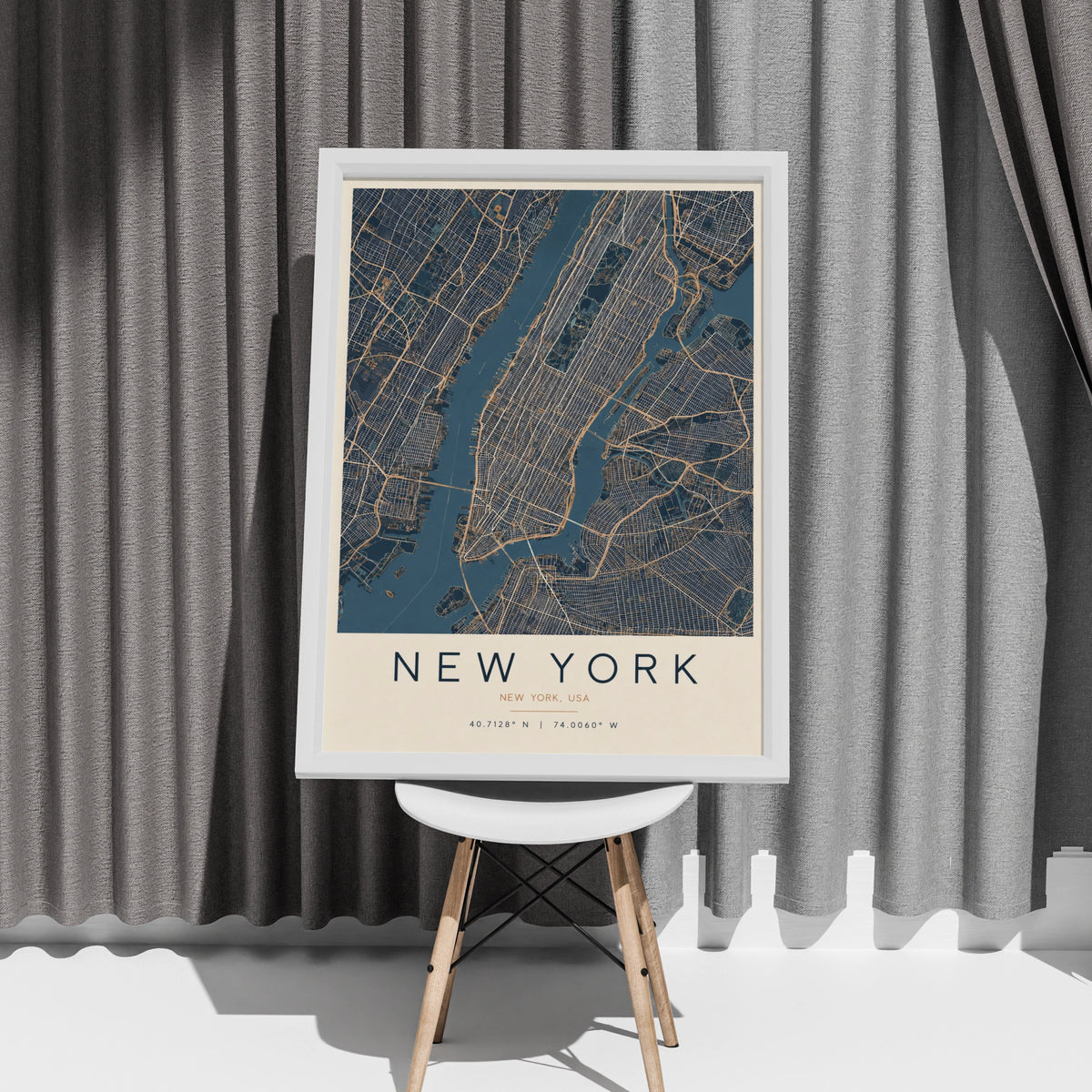 New York City Map Poster, Navy Blue Gold Manhattan Street Map, NYC Wall Art Print