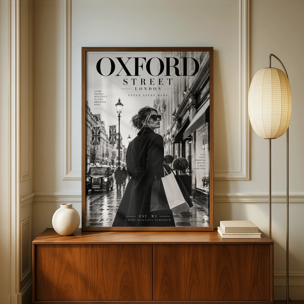 Oxford Street London Poster, Black White Fashion Wall Art, Chic Magazine Style Print
