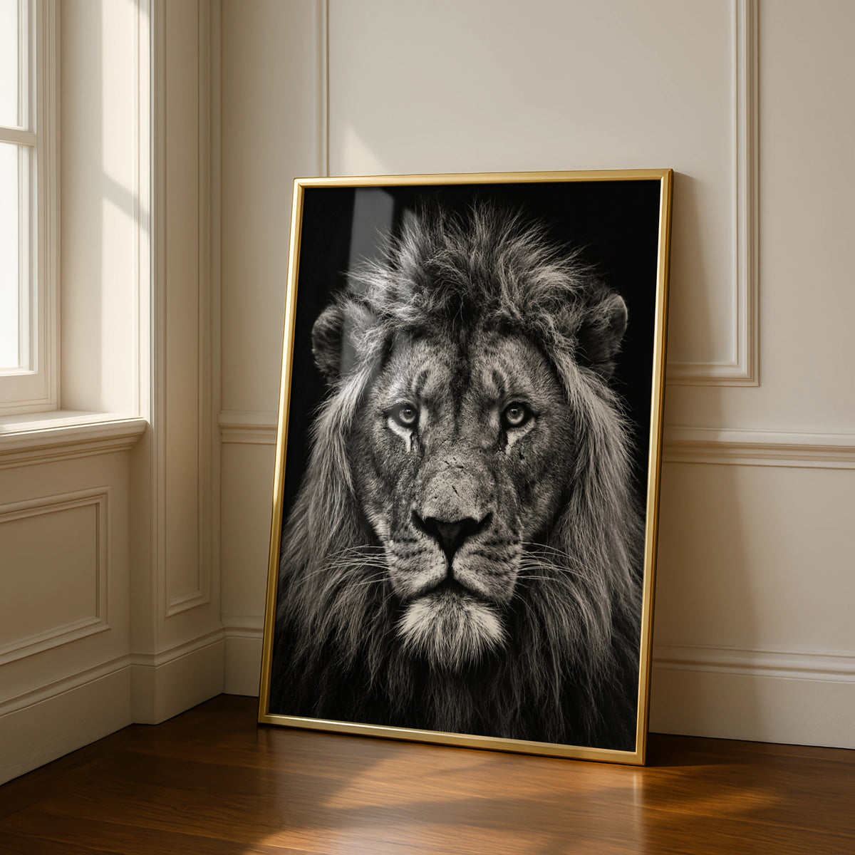 Black and White Lion Portrait Poster, Male Lion Wall Art, Safari Wildlife Print