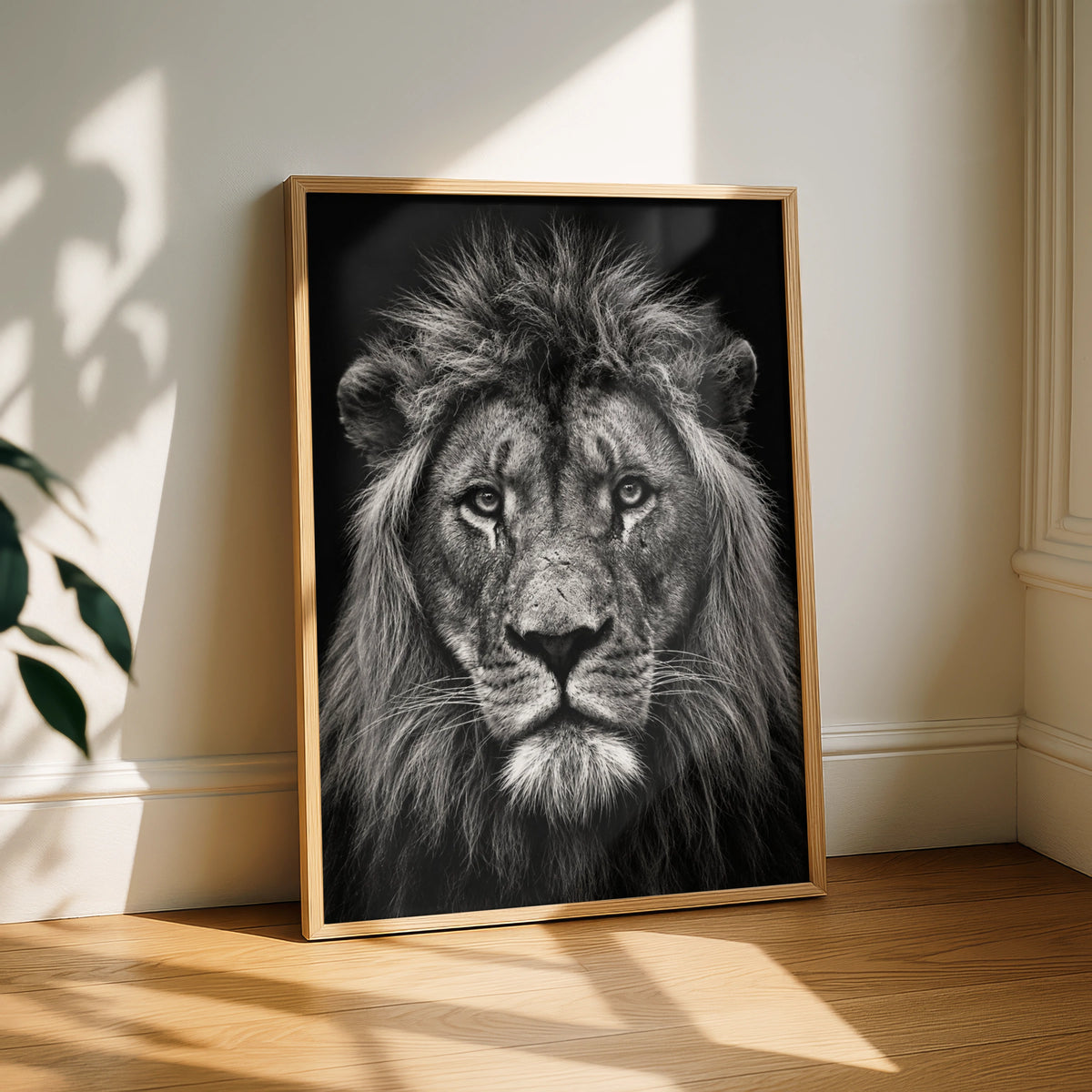 Black and White Lion Portrait Poster, Bold Wildlife Wall Art, Monochrome Big Cat Print
