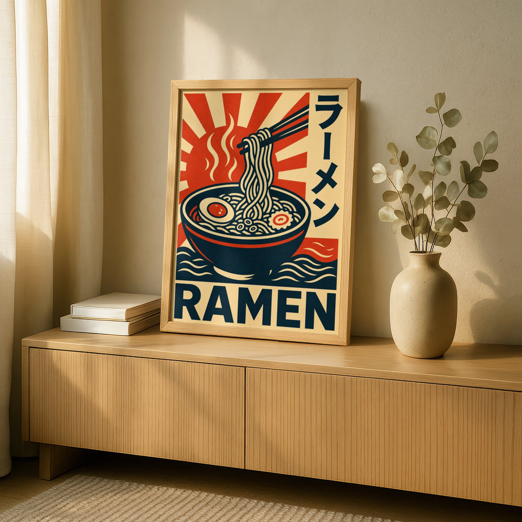 Ramen Poster, Japanese Food Wall Art, Retro Propaganda Style Print, Kitchen Decor