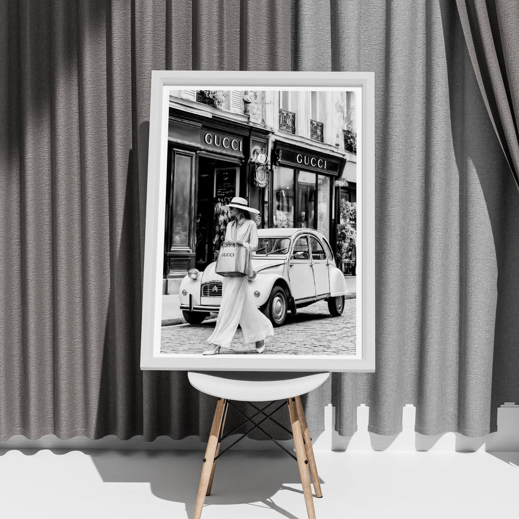 Paris Fashion Poster, Luxury Shopping Wall Art, Black White Chic Street Print