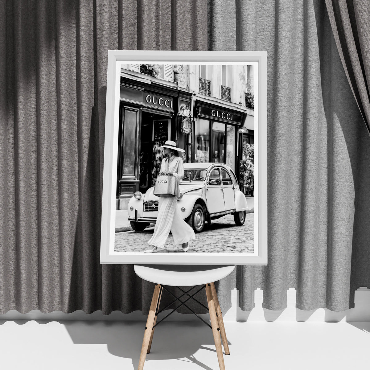 Paris Fashion Poster, Luxury Shopping Wall Art, Black White Chic Street Print