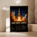 Iconic Rocket Launches Space History Poster, NASA Apollo Saturn V Wall Art Print