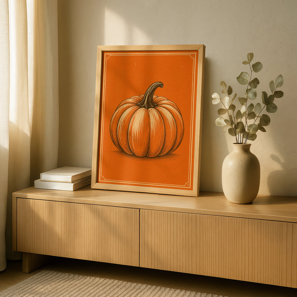 Retro Pumpkin Poster, Vintage Halloween Wall Art, Orange Autumn Print, Fall Decor