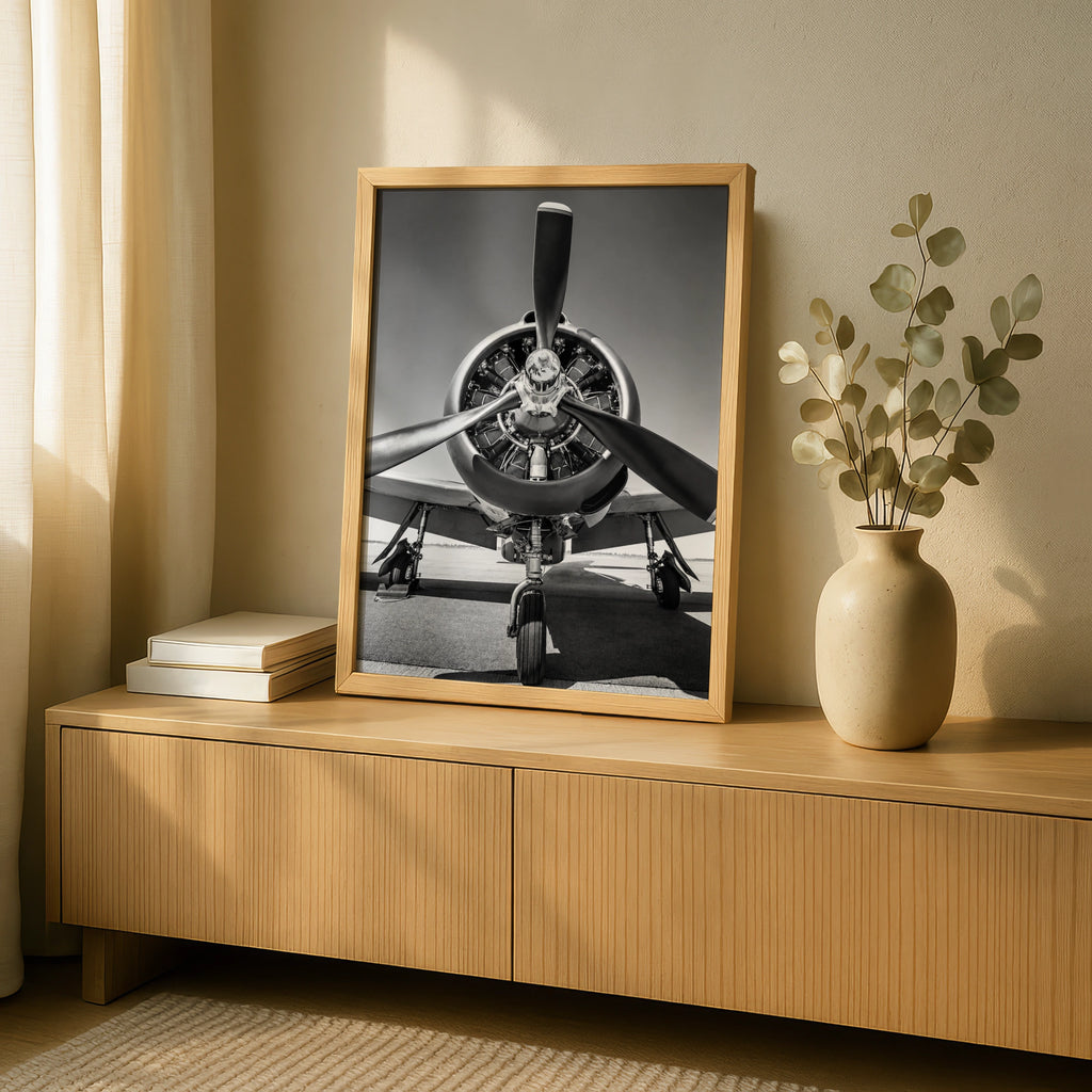 Vintage Aeroplane Propeller Poster, Black White Aircraft Print, Aviation Wall Art