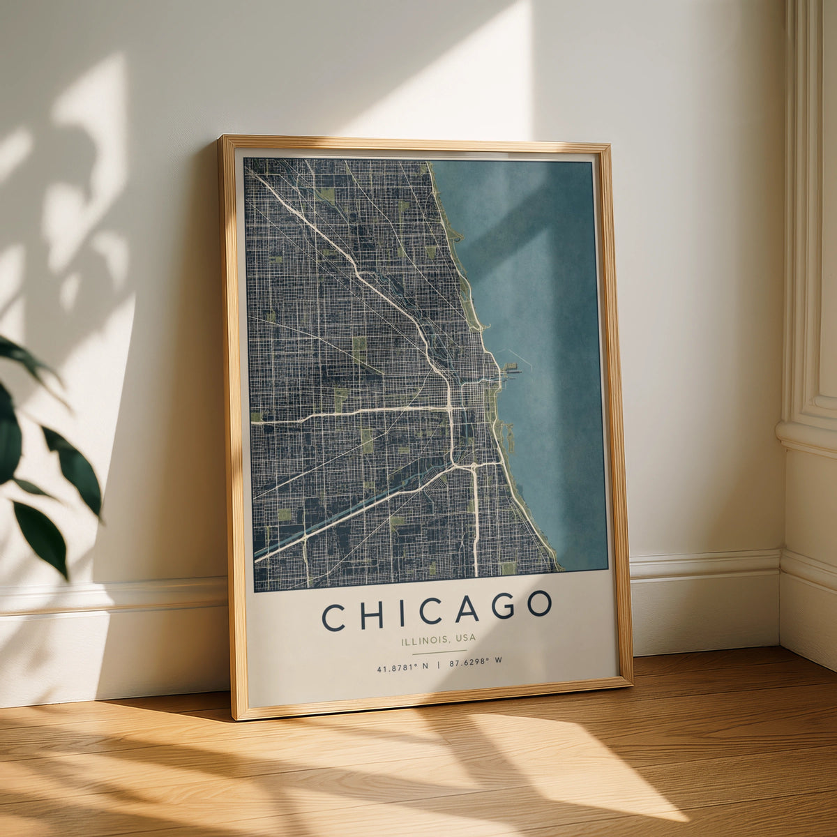 Chicago Map Poster, Illinois City Street Map Print, Navy Blue Wall Art, USA