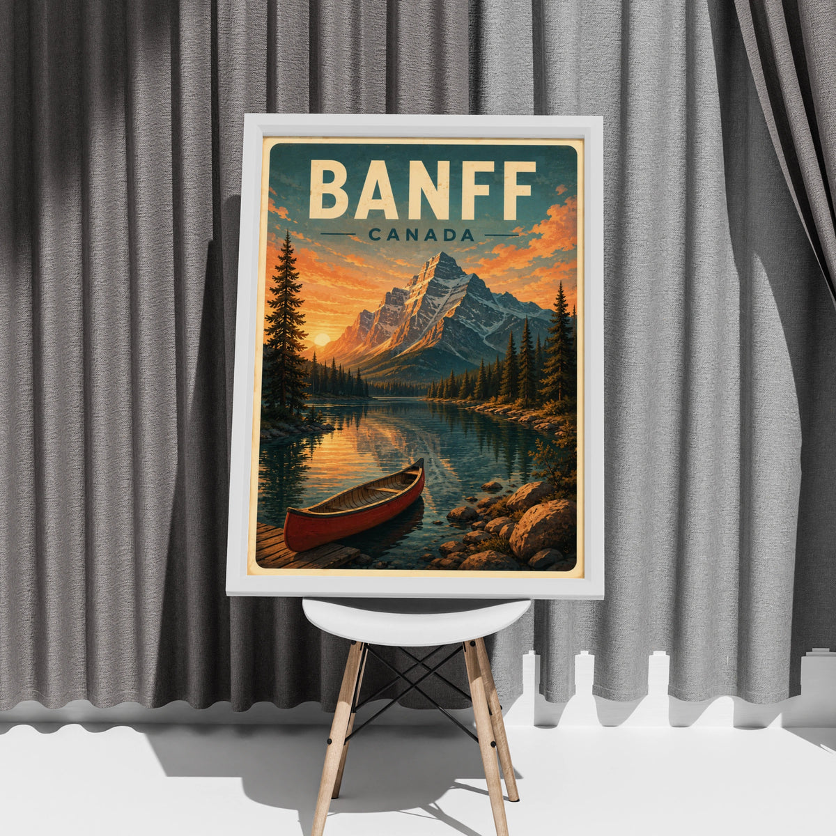 Banff Canada Vintage Travel Poster, Rocky Mountain Lake Print, Canadian National Park Wall Art