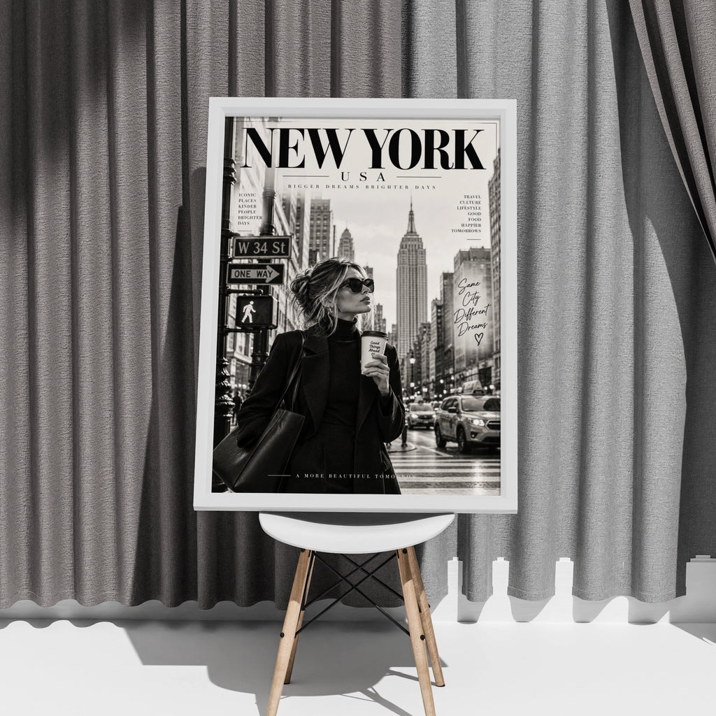 New York City Magazine Style Poster, Chic NYC Wall Art, Black White Fashion Print