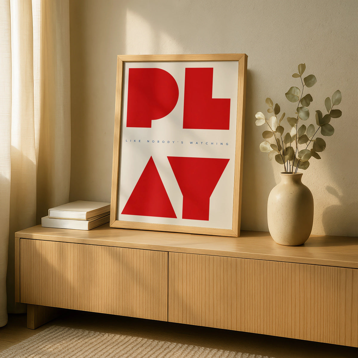 Play Like Nobody's Watching Poster, Bold Red Typography, Motivational Wall Art Print