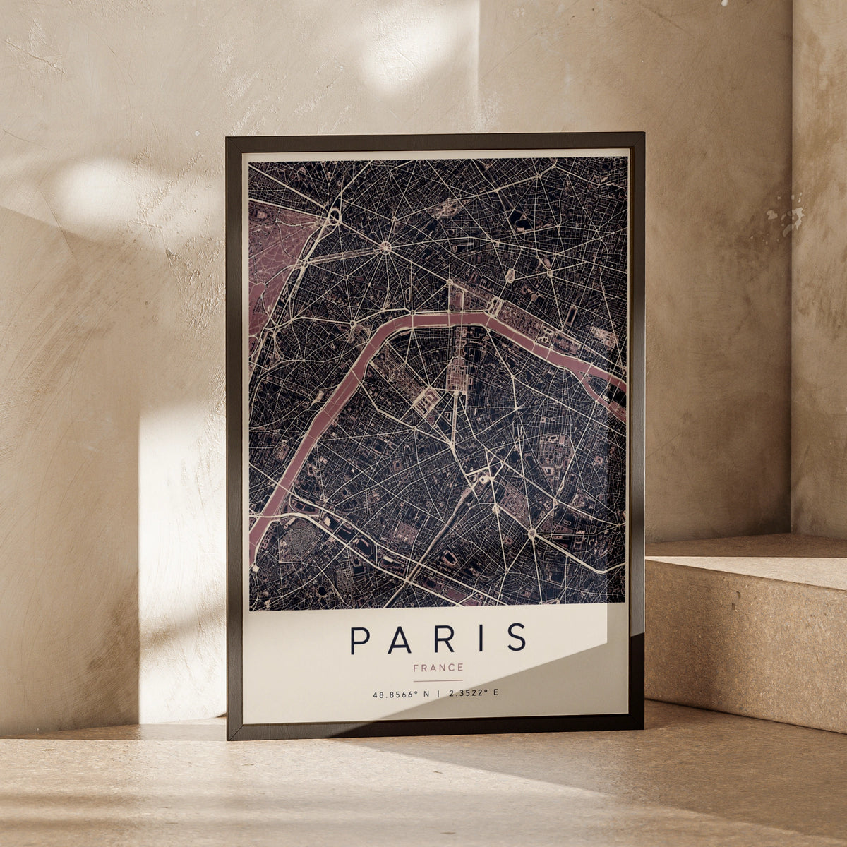 Paris Map Poster, France City Street Map Print, Dark Moody Wall Art, Seine River