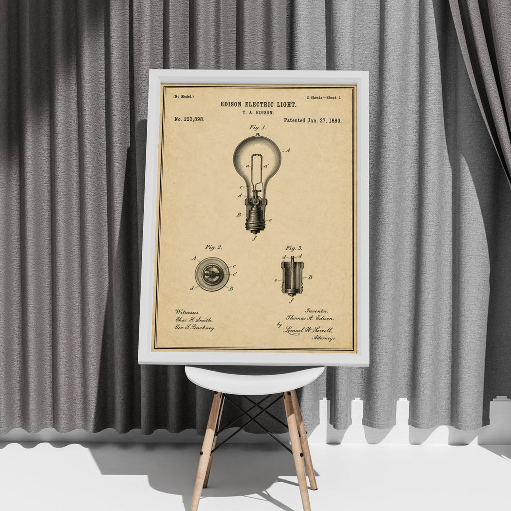 Edison Electric Light Bulb Patent Print, Vintage Invention Poster, Sepia Engineer Wall Art