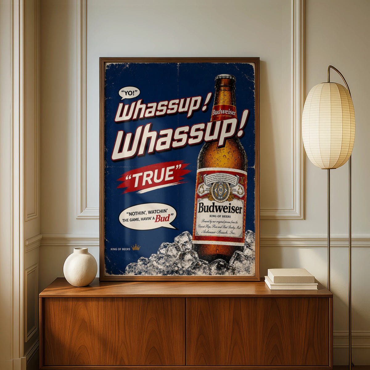 Whassup Budweiser Beer Retro Poster, Vintage Bar Wall Art, Man Cave Print