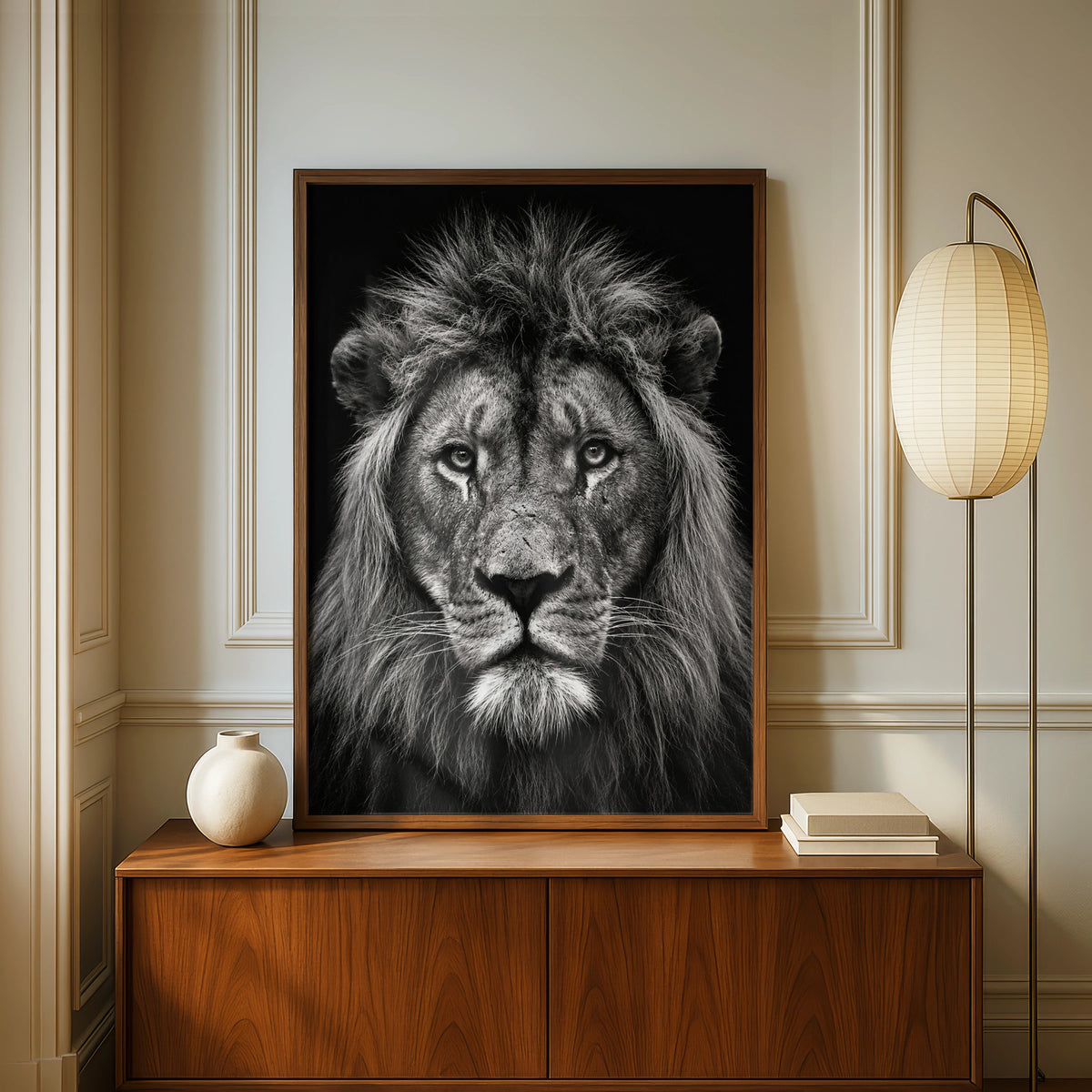 Black and White Lion Portrait Poster, Bold Wildlife Wall Art, Monochrome Big Cat Print