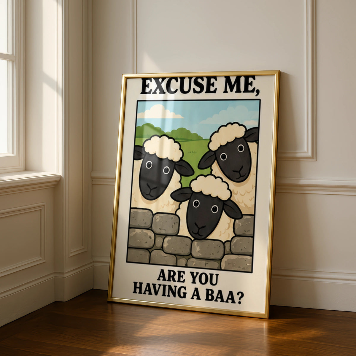 Funny Sheep Poster, Excuse Me Are You Having A Baa, Cute Farm Animal Wall Art Print