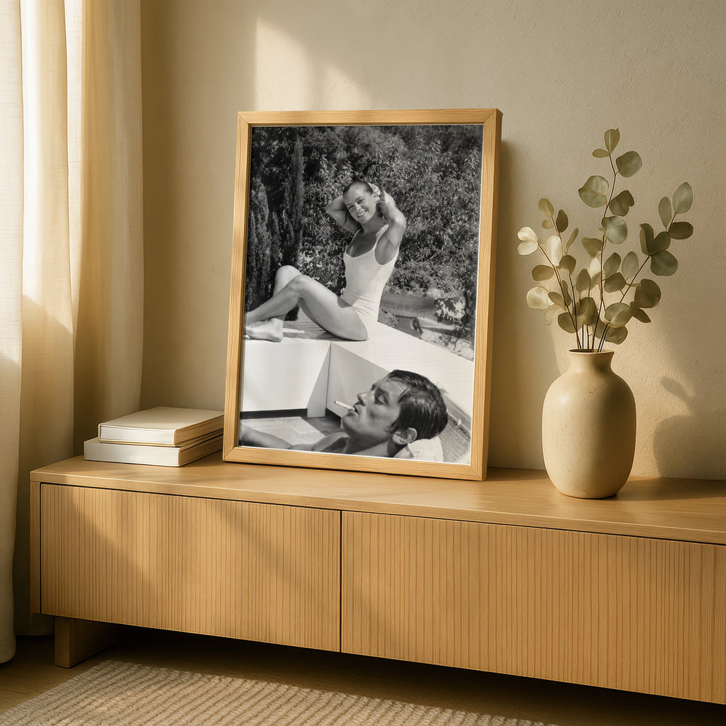 Romy Schneider Alain Delon Poster, Vintage Black and White Celebrity Wall Art Print