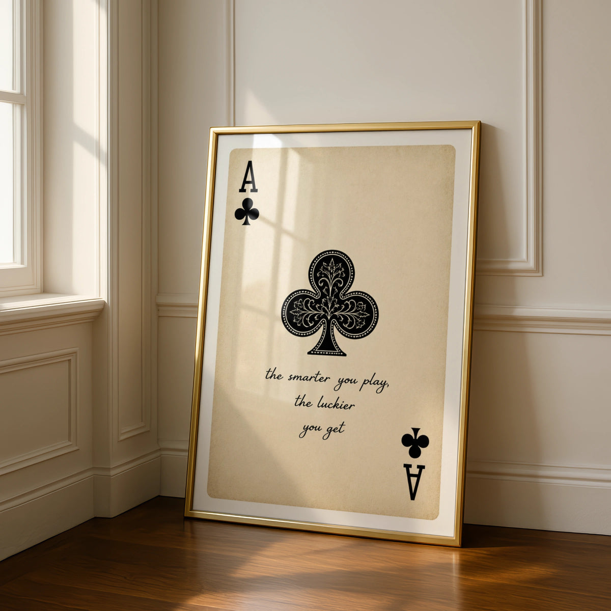 Ace of Clubs Poster, Vintage Playing Card Wall Art, Poker Quote Print, Mancave Decor