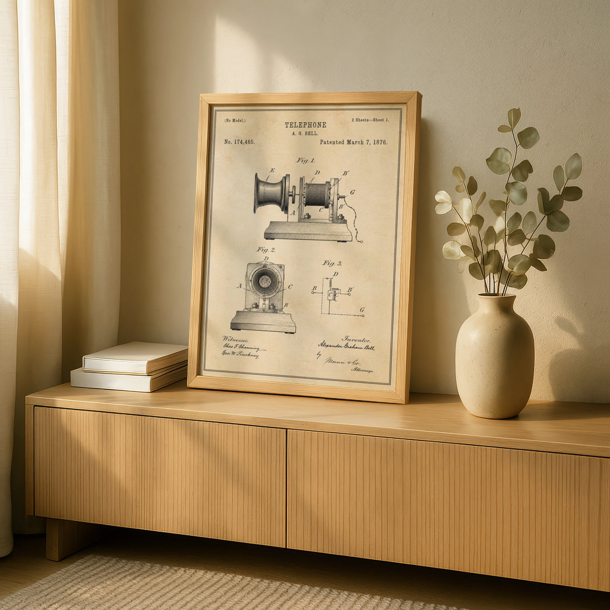 Alexander Graham Bell Telephone Patent Print, Vintage 1876 Invention Poster Wall Art