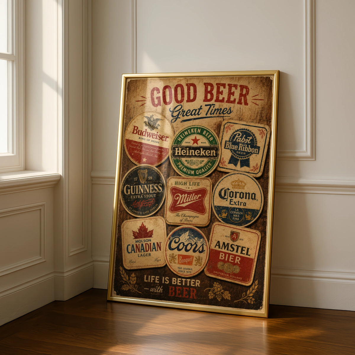 Vintage Beer Mat Poster, Classic Brewery Wall Art, Pub Bar Decor, Retro Beer Print