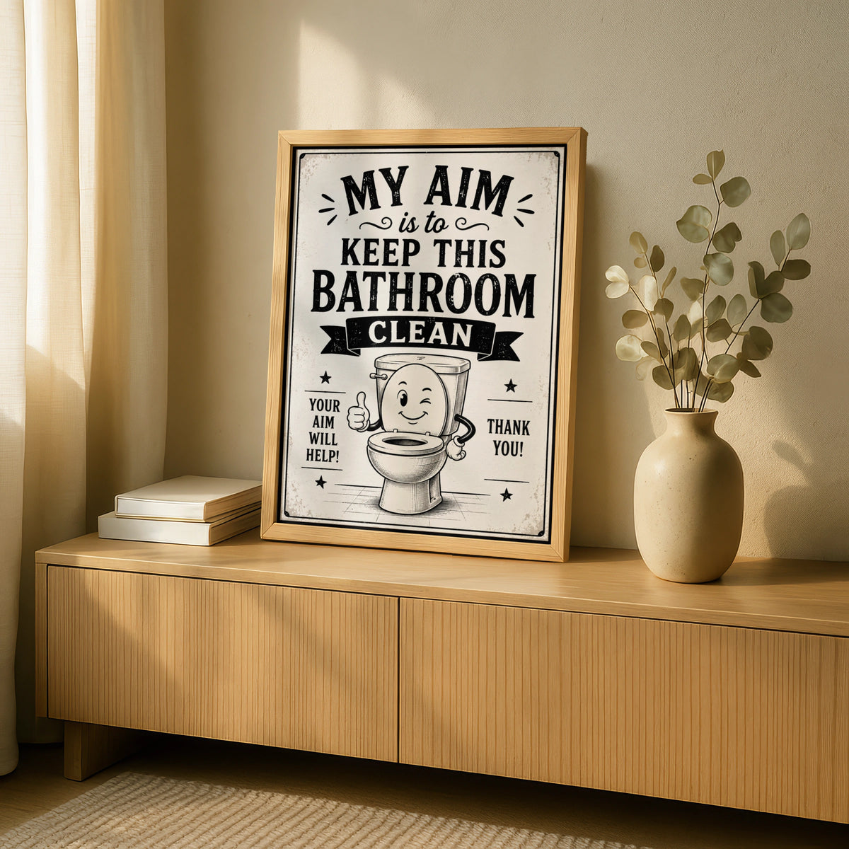 Funny Bathroom Poster, My Aim Is To Keep This Bathroom Clean, Retro Toilet Sign