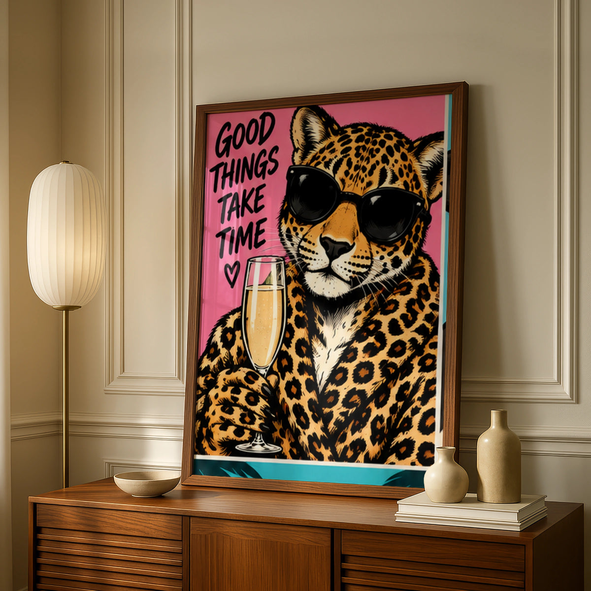 Good Things Take Time Leopard Poster, Funny Quote Wall Art, Pop Art Print