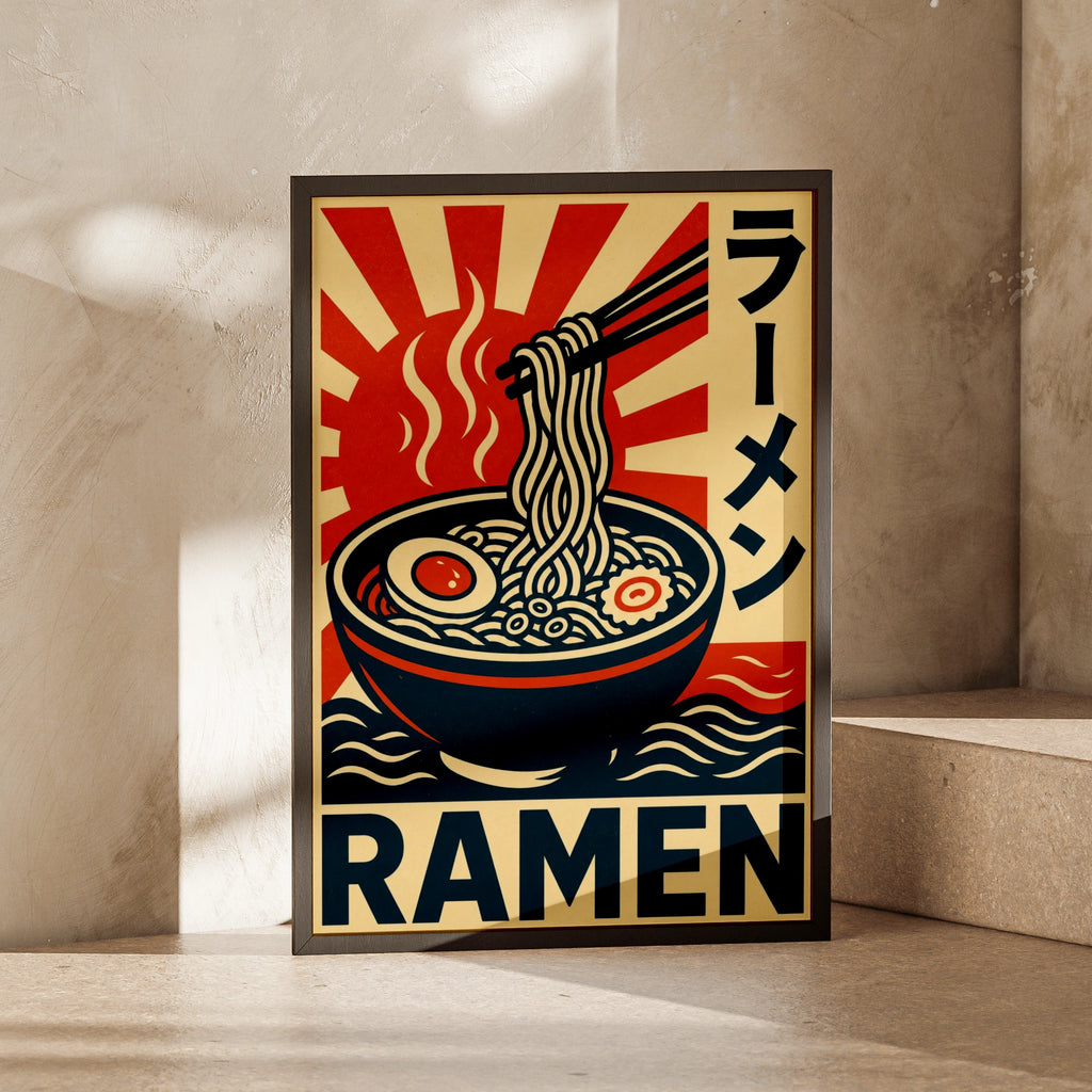 Ramen Poster, Japanese Food Wall Art, Retro Propaganda Style Print, Kitchen Decor