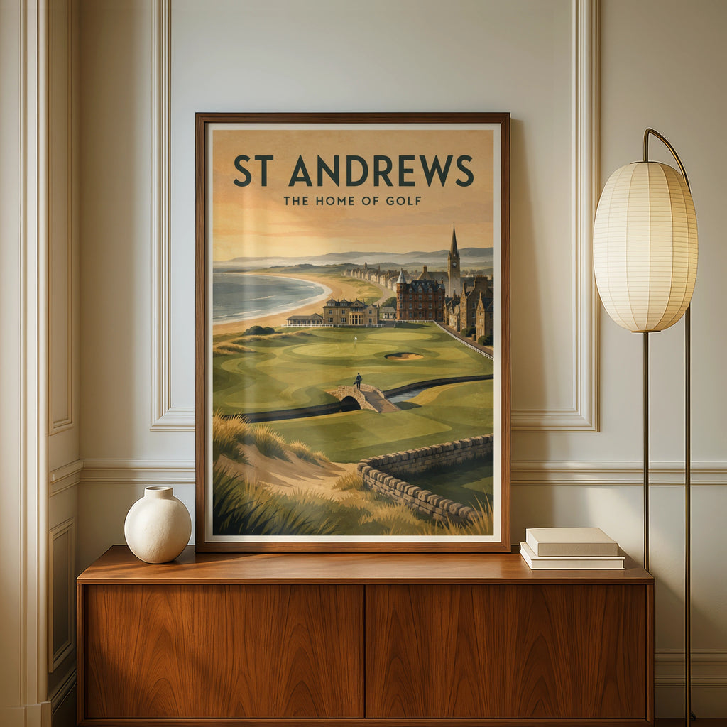 St Andrews Golf Poster, Home of Golf Print, Scotland Travel Wall Art, Vintage Style
