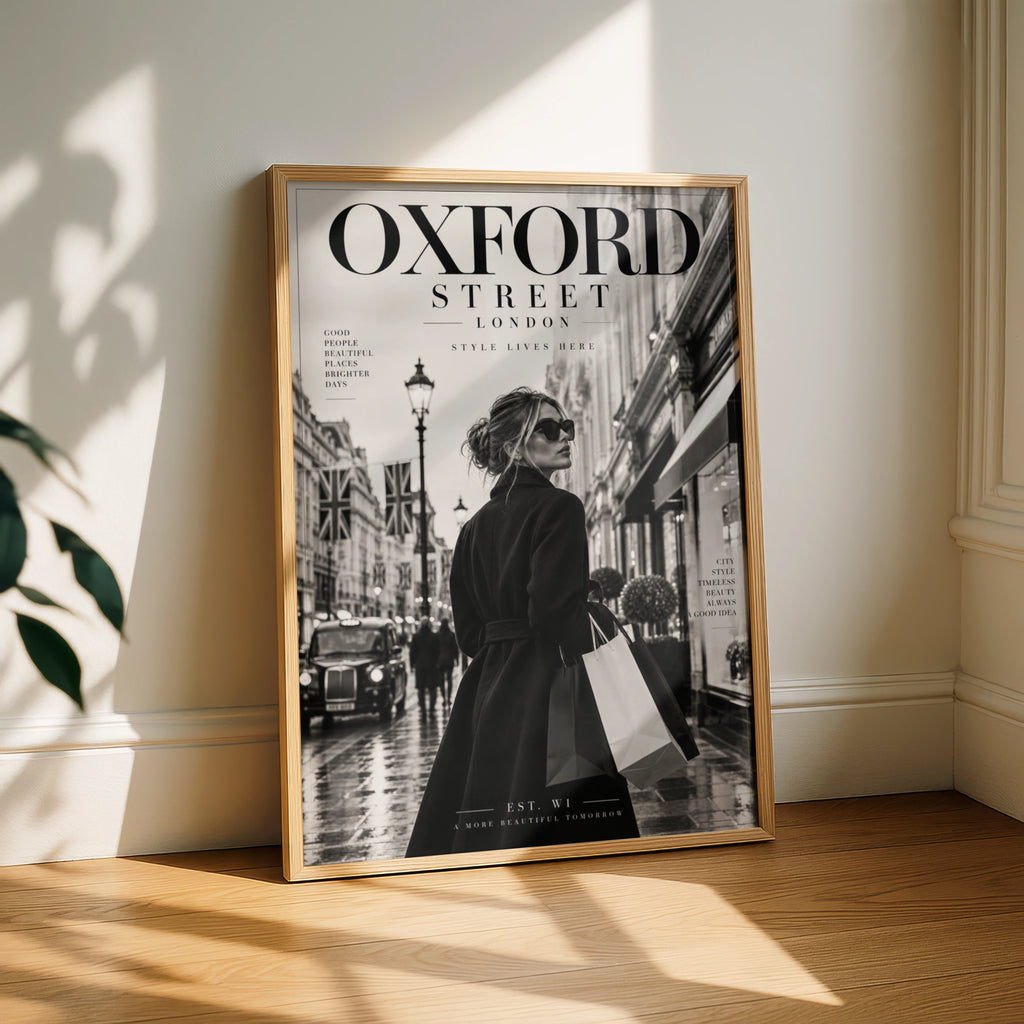 Oxford Street London Poster, Black White Fashion Wall Art, Chic Magazine Style Print
