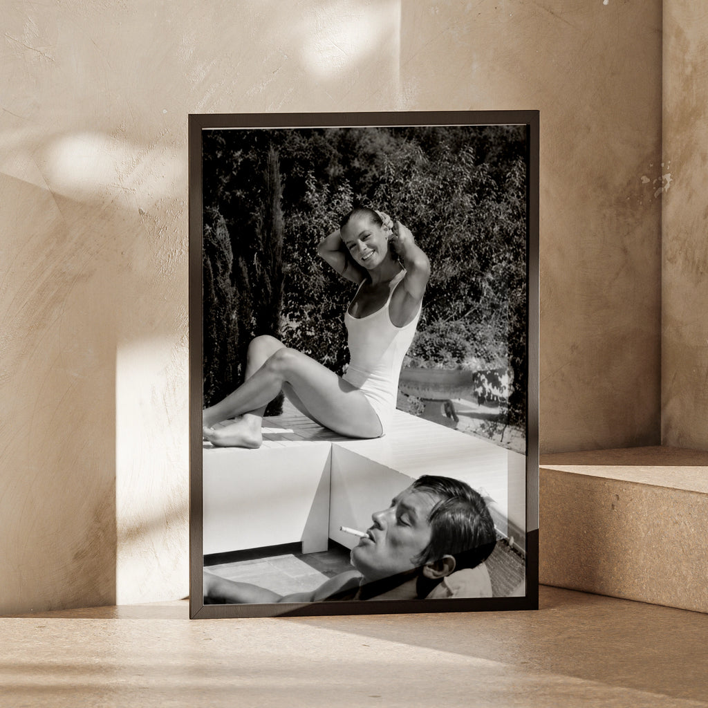 Romy Schneider Alain Delon Poster, Vintage Black and White Celebrity Wall Art Print