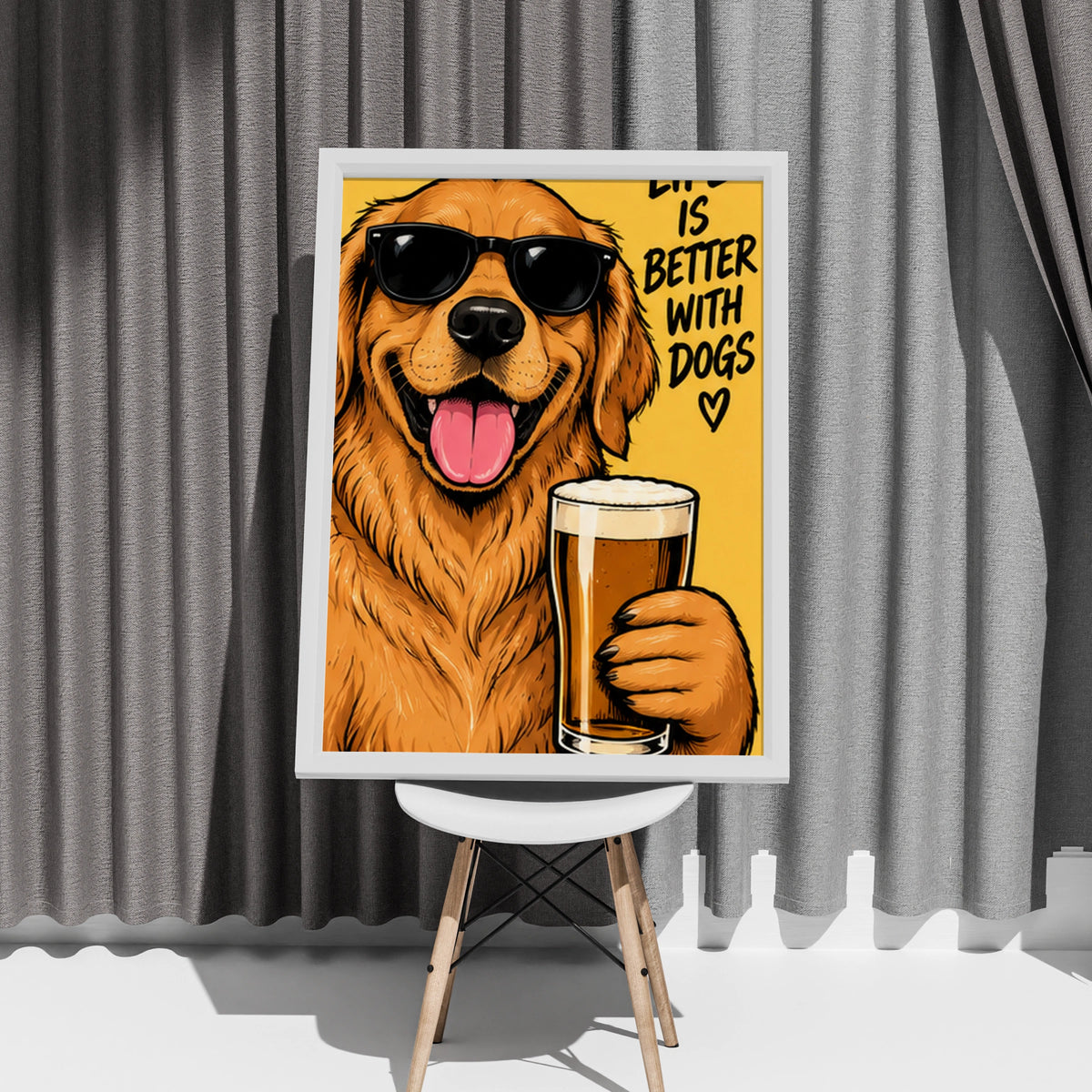 Life Is Better With Dogs Poster, Funny Golden Retriever Beer Print, Dog Lover Wall Art