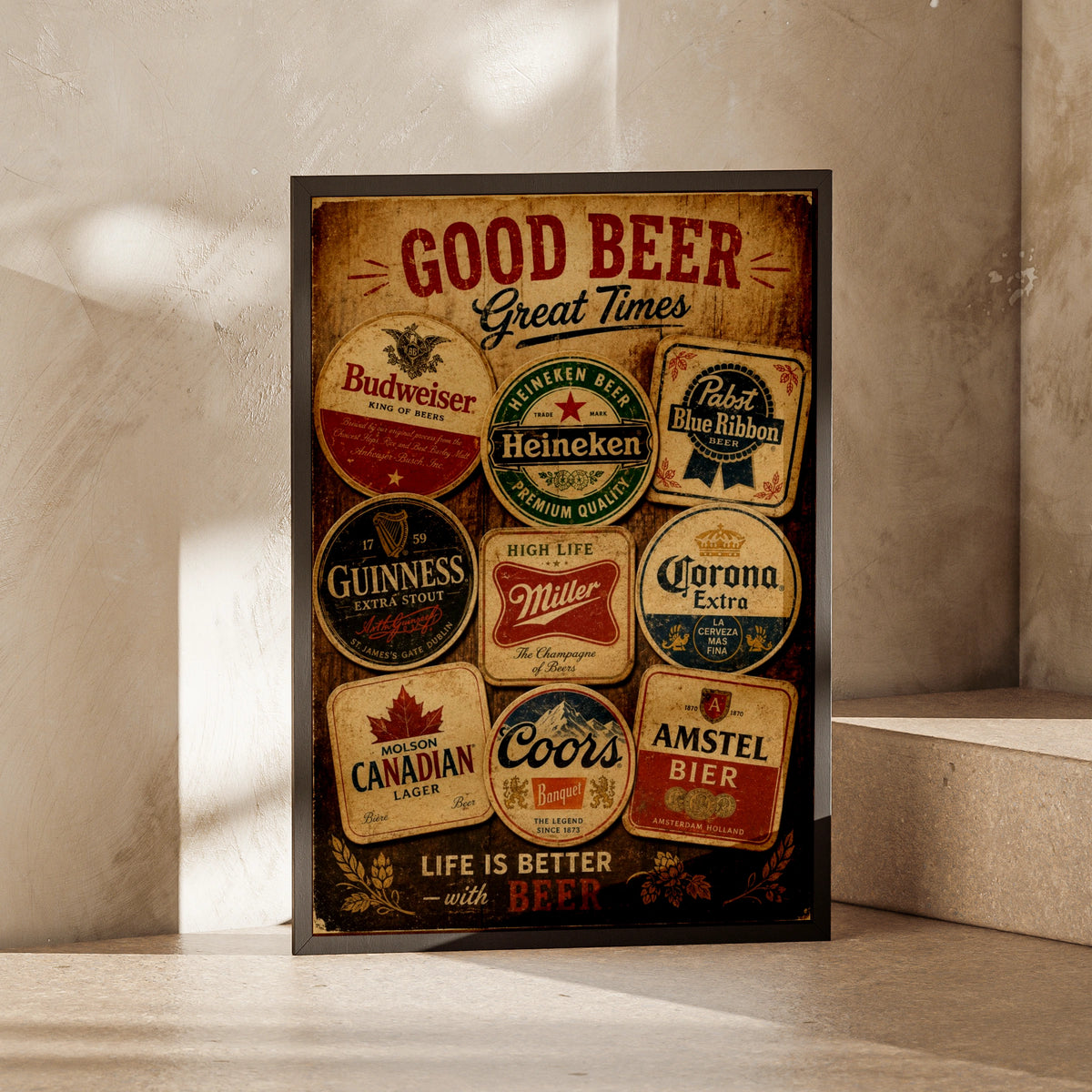 Vintage Beer Mat Poster, Classic Brewery Wall Art, Pub Bar Decor, Retro Beer Print