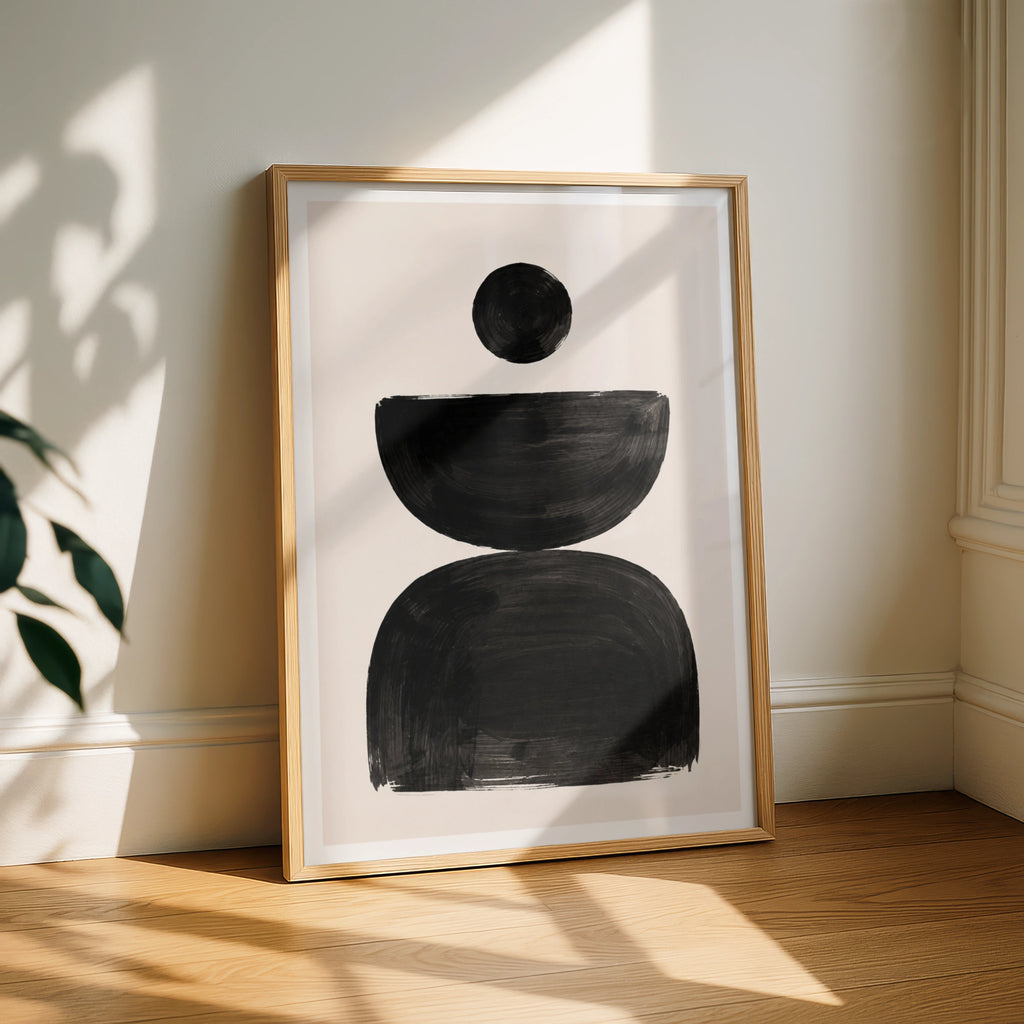 Abstract Shape Poster, Black Beige Minimalist Wall Art, Geometric Balance Print