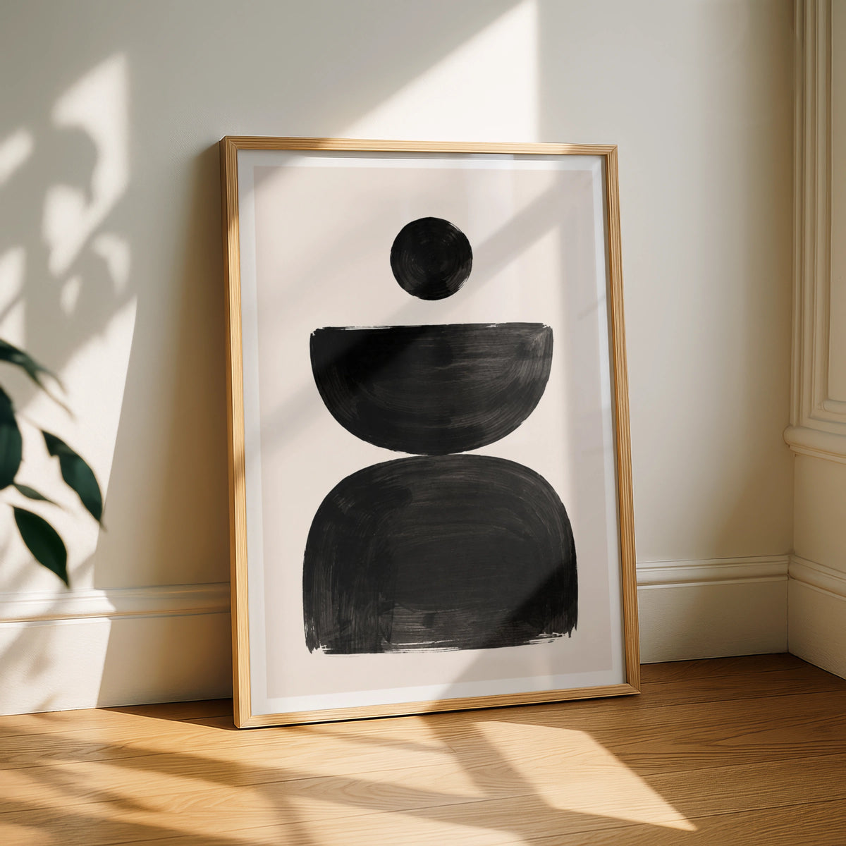 Abstract Shape Poster, Black Beige Minimalist Wall Art, Geometric Balance Print