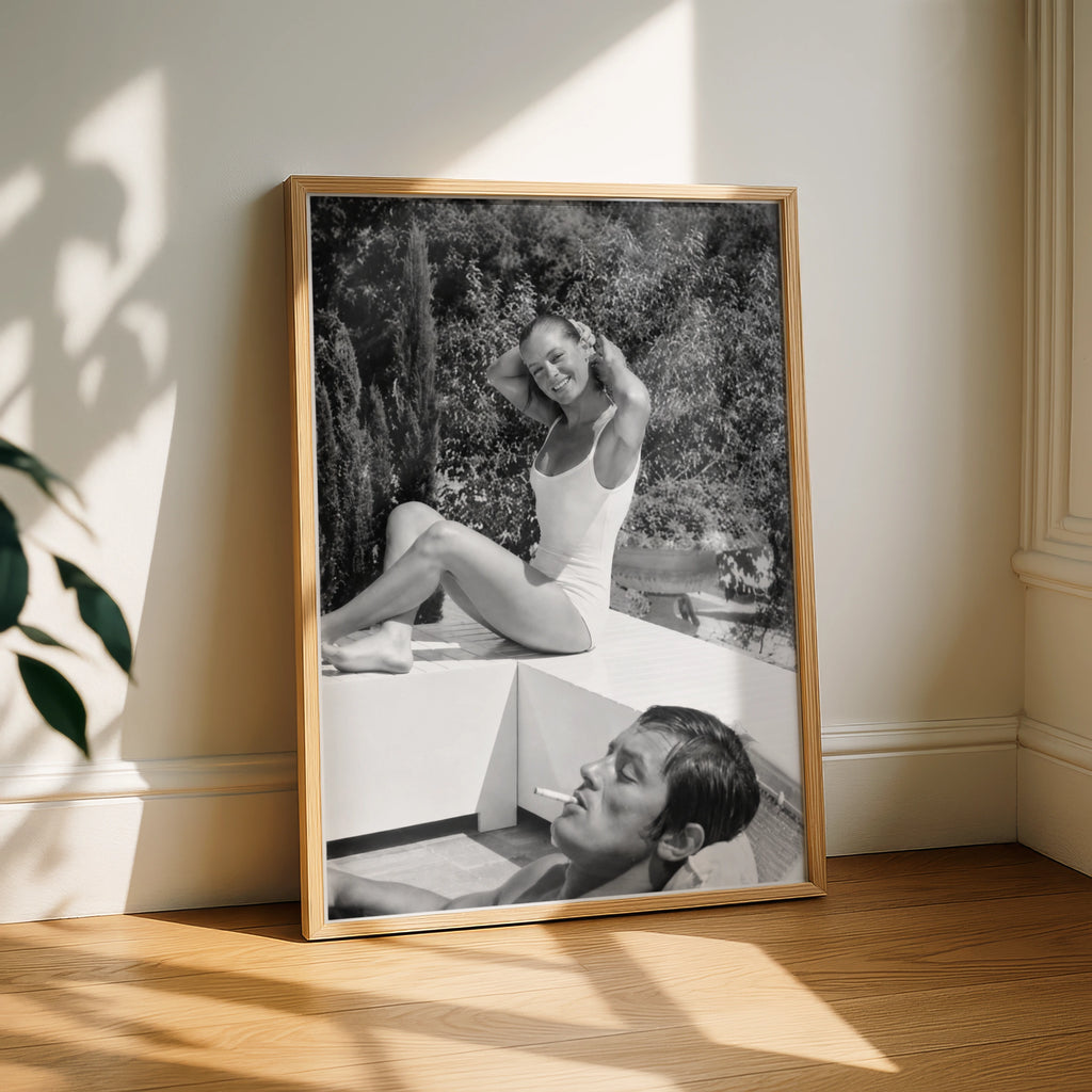 Romy Schneider Alain Delon Poster, Vintage Black and White Celebrity Wall Art Print