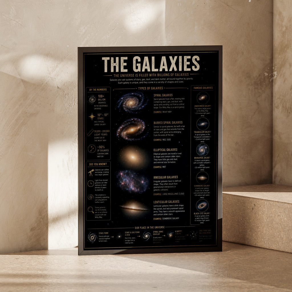 Galaxy Types Infographic Poster, Space Science Wall Art, Astronomy Print for Home
