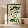 Donut Worry Be Happy Poster, Retro Green Cartoon Wall Art, Funny Kitchen Print